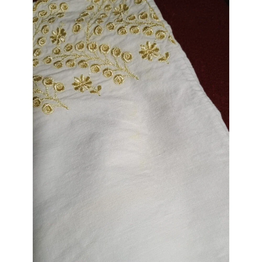 Pair of standard pillowcases cotton yellow eyelet embroidered cottagecore shabby